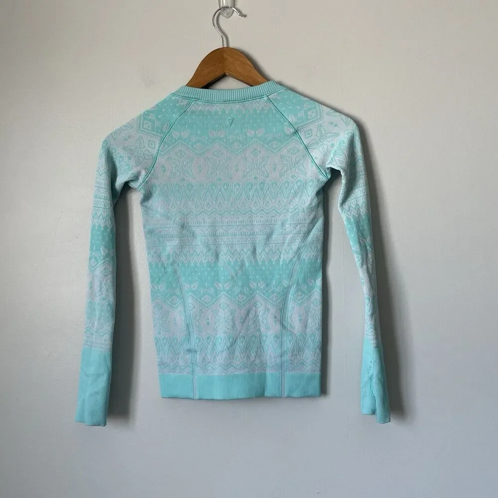 Iviva By Lululemon Girls Teal Swifly Fly Tech Long Sleeve V-Neck Top Blue Sz 10